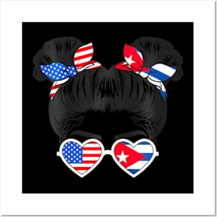 Kids Cute  American  Cuban Girl USA Cuba Flag Patriot Posters and Art